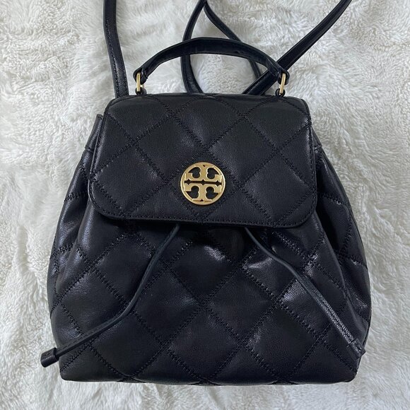 NWOT Tory Burch Willa Leather Quilted Backpack Black Gold main image 6